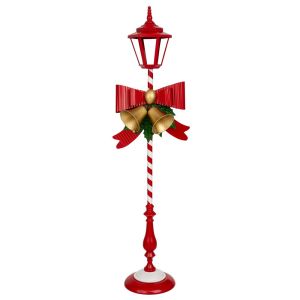 ЧЕРВЕН МЕТАЛЕН СТЪЛБ ЗА ЛАМПА С ЧЕРВЕНА ПАНДЕЛКА И ЗЛАТНИ КАМБАНКИ 49X32X173 СМ