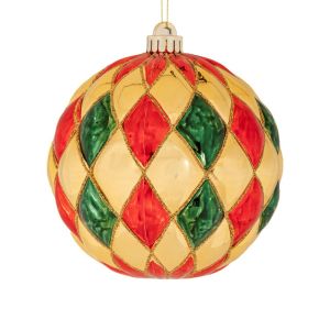 ЧЕРВЕНО-ЗЕЛЕНА ГЛАНЦОВА ПЛАСТМАСОВА ТОПКА С ДИЗАЙН 10 СМ