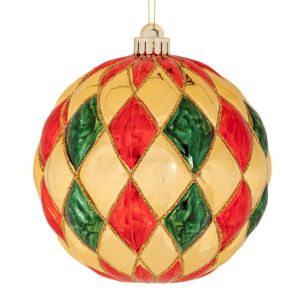 ЧЕРВЕНО-ЗЕЛЕНА ГЛАНЦОВА ПЛАСТМАСОВА ТОПКА С ДИЗАЙН 15 СМ