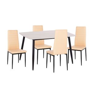 КОМПЛЕКТ МАСА И СТОЛОВЕ 5 ЧАСТИ RAVEN HM21266.01 КЕРАМИЧЕН ПЛОТ БЯЛ МРАМОР - PUВ КРЕМАВО БЯЛО