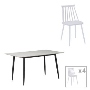 КОМПЛЕКТ ТРАПЕЗАРНА МАСА И СТОЛОВЕ AURORA I-GUSTAS ОТ 5 ЧАСТИ, БЯЛ МРАМОР-БЯЛ, 120X80X76СМ