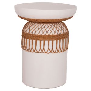 КРЪГЛА ТРАПЕЗАРНА МАСА PRILEP HM18159.02 ФИБРО ЦИМЕНТ В БЯЛО И РАТАН - Φ60X76.5HСМ.