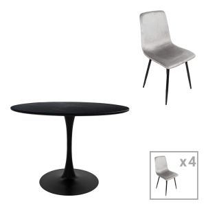 ТРАПЕЗНА МАСА BALOU-GRATO КОМПЛЕКТ ОТ 5 ЧАСТИ ЧЕРНО-СИВА D100X73СМ