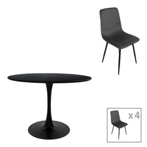 ТРАПЕЗНА МАСА BALOU-GRATO КОМПЛЕКТ ОТ 5 ЧАСТИ, ЧЕРНА, D100X73СМ