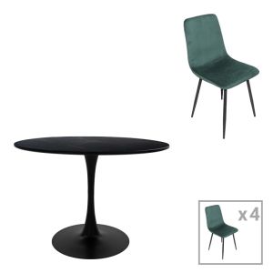 ТРАПЕЗНА МАСА BALOU-GRATO КОМПЛЕКТ ОТ 5 ЧАСТИ, ЧЕРНО-КИПАРИСОВА, D100X73СМ