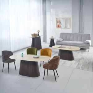 КОМПЛЕКТ ОТ 3 МАСИ И 1 КОНЗОЛА CATER HM21261 КЕРАМИЧЕН ПЛОТ С ВИД НА ТРАВЕРТИН И КАМЪК - МДФ ОСНОВА, ТЪМНО КАФЯВ