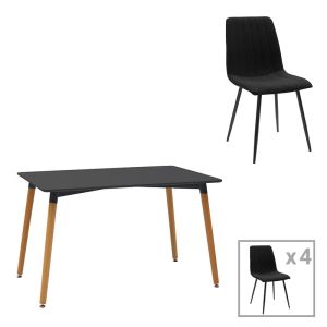 ТРАПЕЗАРНА МАСА NATALI-NOOR КОМПЛЕКТ ОТ 5 ЧАСТИ MDF ЧЕРНИ С ЕСТЕСТВЕНИ КРАКА 120X80X76СМ