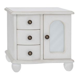 БЯЛ ДЪРВЕН ШКАФ ЗА БИЖУТА С 3 ЧЕКМЕДЖЕТА И ШКАФ С ОГЛЕДАЛО 27X20X26 СМ