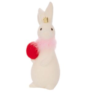 БЯЛ ЗАЙЧЕ С ЧЕРВЕНО ЯЙЦЕ И КОРОНА НА ГЛАВАТА, ВЕЛИКДЕНСКА ДЕКОРАЦИЯ 30 СМ