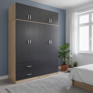 ГАРДЕРОБ ATHOS С ЧЕТИРИ ВРАТИ , ЦВЯТ СОНОМА-АНТРАЦИТ, 160X42X240СМ