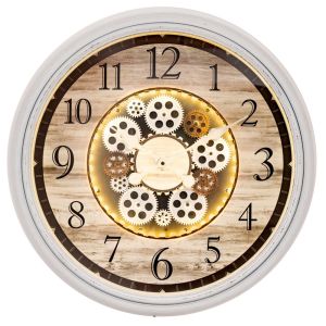 ДЕКОРАТИВЕН КРЪГЪЛ МЕТАЛЕН СТЕНЕН ЧАСОВНИК В БЕЖОВ ЦВЯТ С БЕЗЖИЧНО УПРАВЛЕНИЕ НА СВЕТЛИНАТА В 3 ЦВЯТА, Д 57 СМ