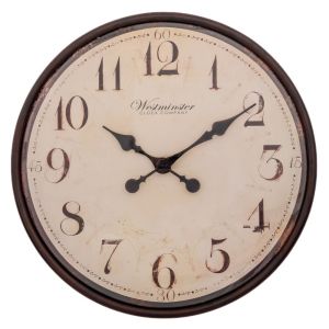 ДЕКОРИРАН КРЪГЪЛ МЕТАЛЕН СТЕНЕН ЧАСОВНИК В БЕЖОВО-КАФЯВ ЦВЯТ, 50 СМ