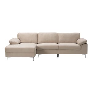 ДИВАН ЗА ХОЛ ALEX ДЕСЕН ЪГЛОВ, БЕЖОВ ВЕЛУРЕНА МАТЕРИЯ