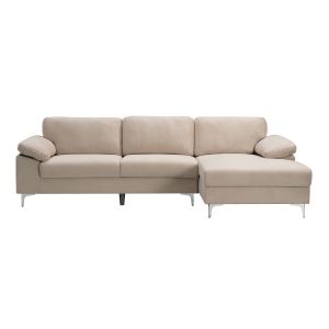 ДИВАН ЗА ХОЛ ALEX ЛЯВ ЪГЛОВ, БЕЖОВ ВЕЛУРЕНЕН ПЛАТ