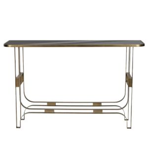 ЗЛАТИСТА МЕТАЛНА КОНЗОЛА СЪС СТЪКЛЕНО ПРАВОЪГЪЛНИК, МОДЕРЕН - 120x32x75см 1/KIB