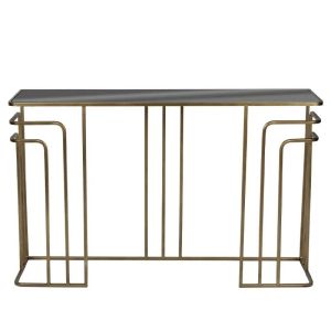 ЗЛАТИСТА МЕТАЛНА КОНЗОЛА СЪС СТЪКЛО, ПРАВОЪГЪЛНИК, АРТ ДЕКО - 120x32x75см 1/KIB