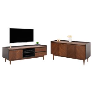 КОМПЛЕКТ ОТ 2 БЮРОТА И ШКАФЧЕТА ЗА ТВ BEEN HM21344 МДФ С ФУРНИР ОТ ОРЕХ