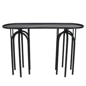 КОНЗОЛА МЕТАЛНА МАТОВА ЧЕРНА СЪС СТЪКЛО, ЗАОБЛЕНА, ПРАВОЪГЪЛНА, ИНДУСТРИАЛНА - 120x35.5x81см 1/KIB