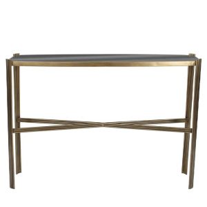 МЕТАЛНА КОНЗОЛА, ЗЛАТИСТА, СЪС СТЪКЛЕНИ ЗАОБЛЕНИ ПРАВОЪГЪЛНИ ПАРЧЕТА - 120x35.5x85см 1/KIB