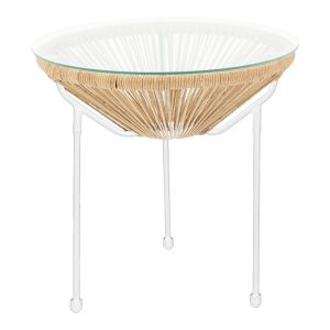 МЕТАЛНА МАСА ACAPULCO ОТ БЯЛ РАТАН В ЕСТЕСТВЕН НЮАНС, РАЗМЕРИ 50X52 СМ