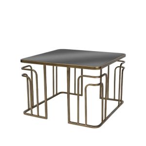 МЕТАЛНА МАСА ЗЛАТИСТА СЪС СТЪКЛО КВАДРАТНА АРТ ДЕКО - 60x60x40.5см 1/KIB