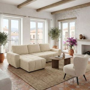 ОБРЪЩАЩ СЕ РАЗТЕГАТЕЛЕН ДИВАН VIVAD С ПЛАТ В БЕЖОВ ЦВЯТ 275X164X91СМ