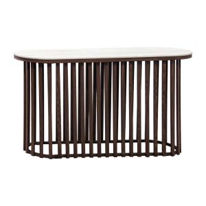 ОВАЛНА КОНЗОЛА FL18 С БЕЖОВА КЕРАМИЧНА ПОВЪРХНОСТ И МЕТАЛНА ОСНОВА В КАФЯВ ЦВЯТ 140X45X78СМ