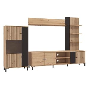 ТВ ШКАФ КОМПОЗИЦИЯ - АВИНЬОНСКИ ДЪБ КОМПОЗИЦИЯ - ДЪБ С ЧЕРНИ ЛИНИИ - ЧЕРЕН 263X40X167СМ