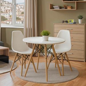 ТРАПЕЗАРИЯ С БЕЛИ СТОЛОВЕ JULITA И БЯЛА МАСА JULITA D80X73СМ, КОМПЛЕКТ ОТ 3 ЧАСТИ