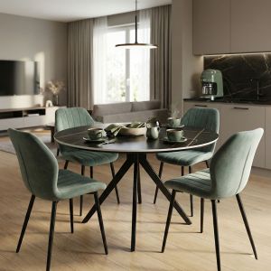 ТРАПЕЗАРИЯ С ГЕЛОВИ СТОЛОВЕ В ЦВЯТ ШАМФЪСТЪК И ЧЕРНА ОРБИТАЛНА МАСА 120X76, КОМПЛЕКТ ОТ 5 ЧАСТИ