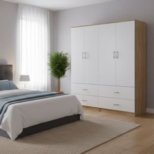 ЧЕТИРИКРИЛЕН ГАРДЕРОБ С ЧЕКМЕДЖЕТА ATHOS SONOMA-WHITE 160X42X180СМ