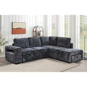 ЪГЛОВ ДИВАН FLEXY ЛЯВ - ЛЕГЛО, С МЕСТА ЗА СЪХРАНЕНИЕ, ОСВЕТЕН, АНТРАЦИТЕН ПЛАТ