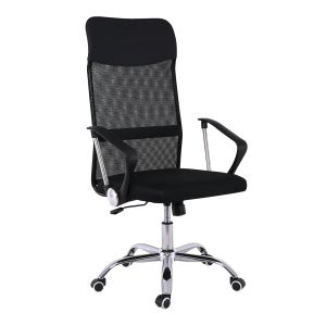 Bf2400-w офис стол, хромирана основа, черен полиуретан, черна мрежа