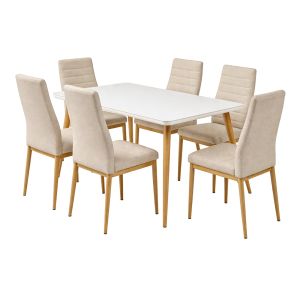 Jetta-union комплект маса и столове: маса + 6 стола, естествен боядисан метал, бежов плат