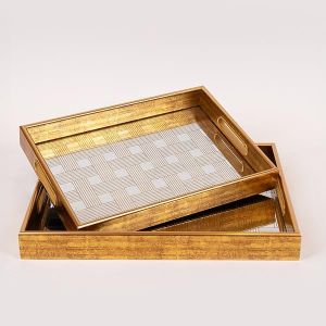 S/2 подноси Ps с огледало кафяво 40x30x4.5см / 35x25x4.5см