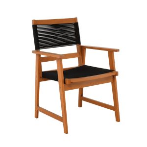 Spring - garden chair, natural acacia wood, black wicker rattan