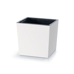 URBI SQUARE LOW PLASTIC FLOWER POT IN WHITE COLOR 24X24X23.5 CM