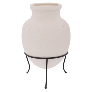 WHITE CERAMIC VASE ON BLACK IRON LEGS 25X25X38 CM