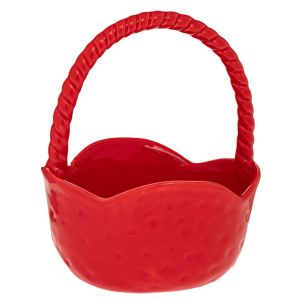 WHITE CERAMIC BASKET WITH HANDLE 14.5X13X18CM