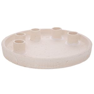 WHITE CERAMIC PLATE WITH 5 ARMS FOR CANDLES 23X23X4 CM