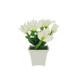 White pot with cream lily - 7.5x7.5x18cm 1/144kib
