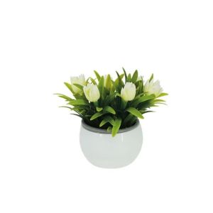 White pot with cream tulips - 8.5x8.5x13cm 1/120kib