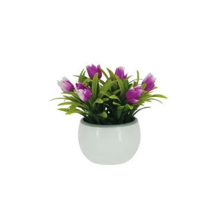 White pot with purple tulips - 8.5x8.5x13cm 1/120kib