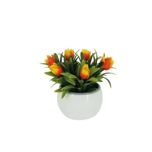 White pot with orange tulips - 8.5x8.5x13cm 1/120kib