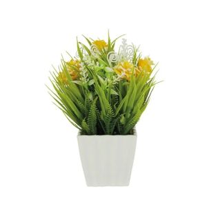 White pot with green and yellow flowers - 8x8x21cm 120/box