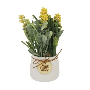 White pot with green and yellow flowers - h19 cm 1/48 kb