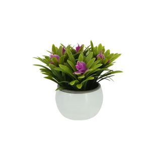 White pot with green and purple flowers - 8.5x8.5x13cm 120/box
