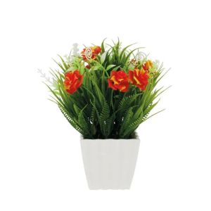 White pot with green and orange blooms - 8x8x21cm 120/box