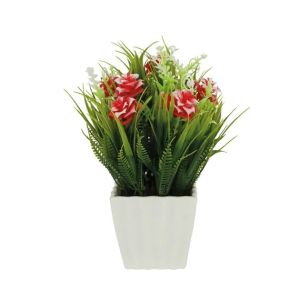 White pot with green and red flowers - 8x8x21cm 120/box