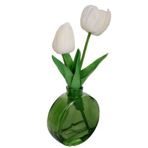 WHITE TULIP 23 CM IN GLASS POT 9X10 CM